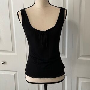 Eyeshadow Semi Sheer Scoop Neck Black Tie-Front Tank Top, Medium
